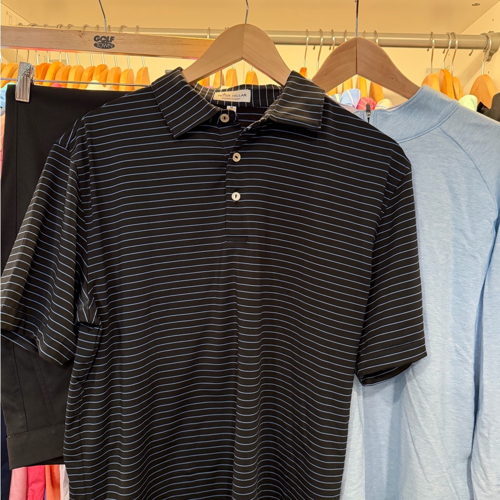 Peter Millar Black and Blue Striped Polo Shirt